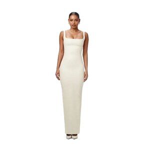 Naked Wardrobe Vegan Leather Croc Tank Maxi Dress in Sand